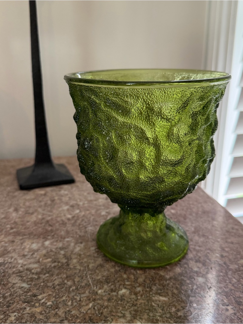 Vtg E.O Brody Bumpy Green Pedestal Glass Vase